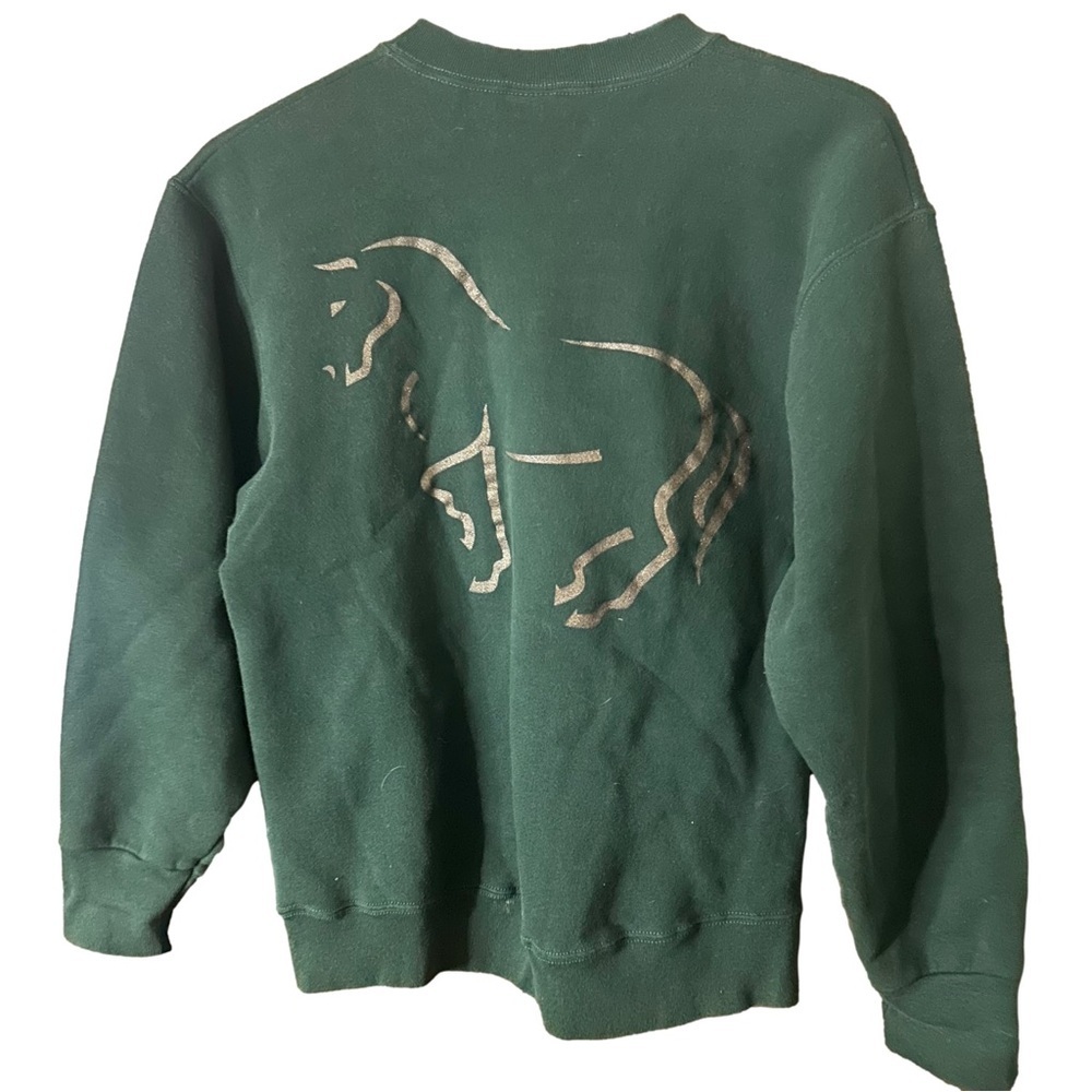 Women’s Fruit of the Loom Green Horse Dressage Graphic Crewneck Sweater Sz M